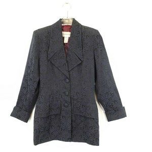 WAREHOUSE Women's Single Breasted‎ Coat Navy Blue 10 MEDIUM Jacquard Paisley